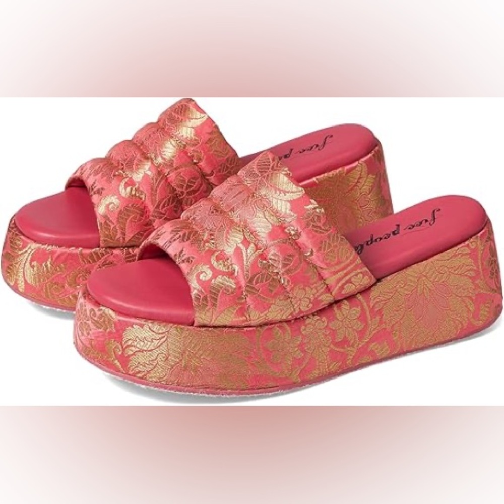 Free People Women's Red and Gold Slide Sandals